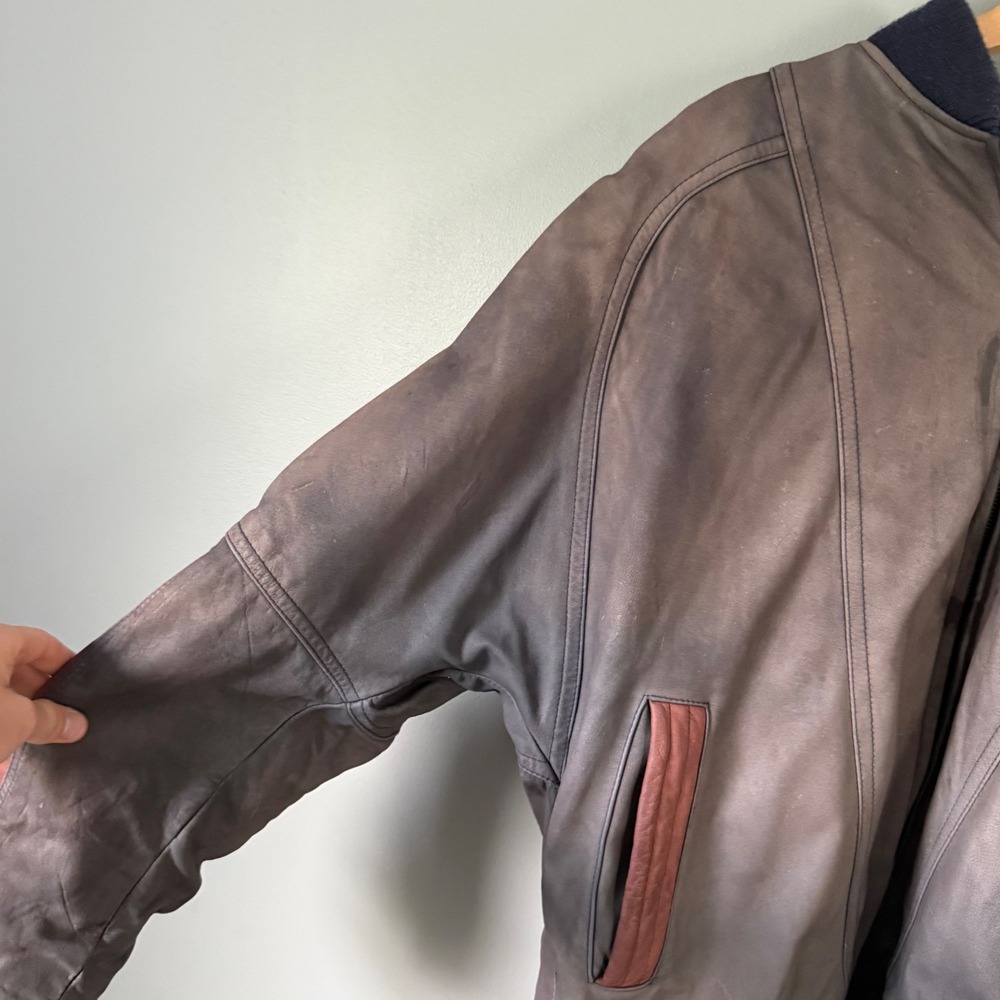 Vintage Midwest International Faded Leather Bomber Jacket Size L - Picture 6 of 8